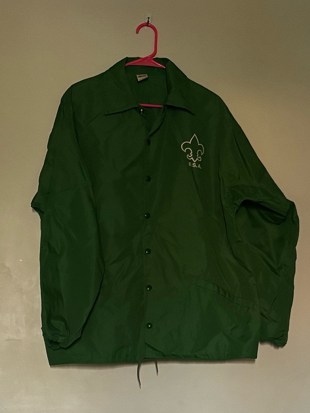 Green Boy Scout windbreaker. Size large.